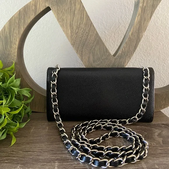 🖤⛓ Chanel Timeless Wallet on a Chain Silver Black Caviar Leather Classic Flap - Picture 2 of 7
